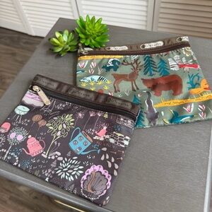 LeSportsac zippered pouch bag lot animals nature whimsy garden forest cartoon